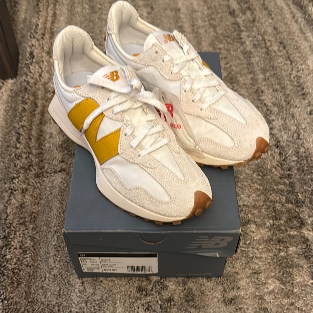 New Balance White and Yellow Sneakers